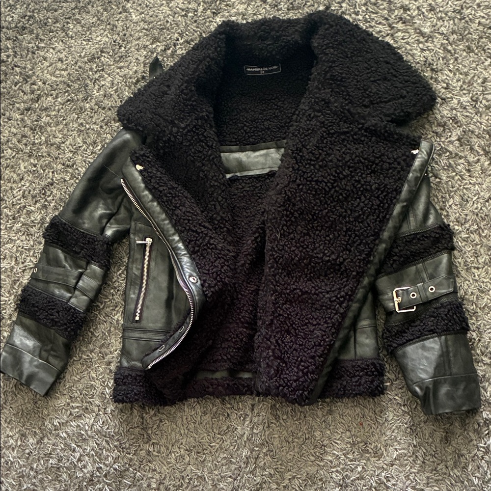 Maniere De Voir Black Leather Shearling Jacket